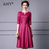 Robes décontractées ZJYT Élégant Printemps Pour Femmes Mode Trois Quarts Manches Robe Midi Solide Simple Aline Robes Para Mujer 2024