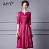 Vestidos casuais zjyt elegante primavera para mulheres moda três quartos manga midi vestido sólido simples aline vestidos para mujer 2024