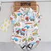 Clothing Sets Summer Casual Born Baby Boy Toddler Causal Clothes Full Printe Cars Shirt Tops Pants 2Pcs/Set Cotton Kids Outfits