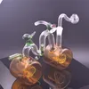 Double Matrix Hookah Bicycle Shape Glass Bong 10mm Joint Recycler Bubbler Smoking Water Pipe Fashion Hongeycomb Dab Rig Bong with Male Glass Oil Burner Pipe and Hose
