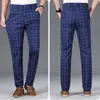 Marque Vêtements Haute Qualité Plaid Stripe Pantalon Hommes Vert Classique Busin Cott Casual Pleine Longueur Formelle Lg Pantalon Mâle F5Qm #