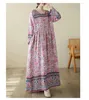 Casual Dresses Spring Autumn Long Pink Flower Fashion Oversized Ladies Floral Sleeve Dress Women Loose Pleated Woman