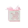 Wrap prezent 50PCS Baby Carriage Laser Cut Favors Difts Box Chrzest puste cukierki z wstążką