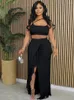 Vestidos de trabalho Kricesseen Mulheres Franjas Combinando Conjunto de Duas Peças Casual Straps Crop Top e Tassel Maxi Saia Beach Outfits Sexy Clubwear