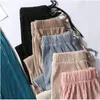 women Fi Summer Wide Leg Pants Pleated Ice Silk Trousers Elastic Waist Loose Casual Pants l1DO#