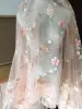 Fabric 1yard 3D white orange pink chiffon applique bead gauze embroidery lace fabric wedding dress fabric