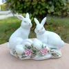 Sculptures Rustic Porcelain Peach Hare Sculpture Ceramic Bunny Couple Statue House Cabinet Ornament Shelving Decor Gift Craft Accessories