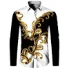 2024 Luxury Golden FR Chain 3D Print Men LG Sleeve Shirt Casual Mens Designer Clothing Streetwear Lapel Butt Shirts B3L8#