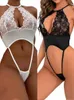 Dentelle Creux Out Sous-vêtements Poitrine ouverte Lingerie sexy Voir à travers le sexe Vêtements de nuit Bretelles Babydoll Crotchl G-Strings Costumes H0Sn #