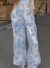 Jielur Sexy Y2K Floral de dos piezas Top Pant Set Mujeres Coreano Casual High Street Traje de verano Elegante Mini Top Lg Pantalones de pierna ancha o3gr #