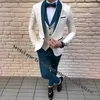 ハンサムな男性スーツ3ピースアイボリーブレザーセットレッドショールラペルグルームマンマンフォーマルパーティースーツGroom Tuxedo for WeddingR2DB＃