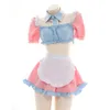 Sexy Lingerie Cosplay Trajes Maid Outfit Bonito Home Cat Orelha Rosa Azul Top Saia Curta Servo Uniforme Feminino Exótico Dr Novo 14W6 #