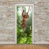 Stickers Creative Jungle Animal Monkey Door Stickers Self Adhesive 3D Removable Door Wallpaper Murals Door Refurbishment deur decorative