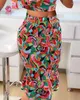 Work Dresses Womens Two Piece 2024 Summer Casual Vacation Paisley Print One Shoulder Ruffles Crop Top And Slim Fit Shirred Fishtail Skirt