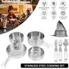 Cookware Sets 7Pcs Camping Set With Pots Frying Pan Plate Cutter Fork And Spoon Stainless Steel Cutlery Cooking Kit