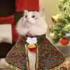 Costumes de chat tenue de noël 3 pièces tenues de chien Costume en peluche col de Clown cape Costume confortable et mignon