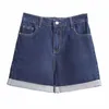 Damen Plus Size Denim Shorts Modern Collecti Double Roll Cuff Denim Short Casual Bermuda Sommer Shorts mit Taschen ouc1520 q05W #