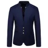 Hommes Blazer Manteau 2023 Printemps Nouveau Fi Butt Décoratif Style Chinois Slim Fit Col Montant Couleur Unie Costume Veste J9lN #