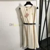 Vestido sin mangas de verano para mujer, vestidos bordados con letras de lujo y cinturón, vestido de estilo informal