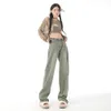 2022 Новые корейские мытые зеленые широкие джинсовые женские универсальные прямые свободные джинсы модные INS