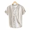 summer New Casual Short Sleeve Shirts for Men Slim 100% Linen Streetwear Solid Color Men Clothing BL994 p9Vf#