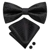 Noeuds papillon Hi-Tie Jacquard Solide Noir Papillon Soie Hommes Cravate Hanky Cufflink Pretied Bowtie Pour Homme D'affaires De Mariage En Gros