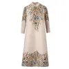 Sukienki swobodne damskie nadruk modny vintage chiński styl elegancki stojak na imprezę obrożę 3/4 luźna sukienka midi qipao vestidos l54