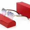 Fashion Mens Designer Square Framegold Plated Rimless Frames Glasses Double Beam Design Wooden Arm Timeless Classic Sunglasses With Box Fast Shipping 10A Gift