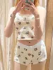 Home Clothing Vrouwen Tweede stuk outfits Y2K Bear Print Shorts Set mouwloze Crop Top Button Down Loungewear Pyjama's