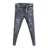 Nova primavera verão harajuku roupas de grife masculinas cinza apertado jeans rasgado 90s streetwear casual magro lápis calças x34n #