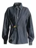 Galcaur vintage solidne kurtki dla kobiet Lapel LG Rękawek Patwork Patwork Asymetryczne luźne dżinsowe płaszcz żeńskie sprężynowe ubranie 36xs#