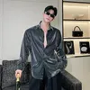 iefb Men Casual Shirt Trendy Liquid Versatile Shiny Design Fi Loose Lg Sleeve Top Korean Style Persality Clothing 9C584 I322#