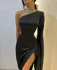 Black Saudi Arabia Evening Pagent Dress 2024 One Shoulder Side Split Floor Length Satin Prom Formal Party Gowns Robe De Soiree