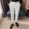 2023 uomini di stile britannico a vita alta casual Busin Dr pantaloni Streetwear New Fi cintura sociale Decorati Slim Fit pantaloni dell'abito e0CL #