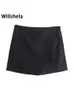 Willshela Femmes Fi Asymétrique Shorts Jupes Taille Haute Poches Arrière Fermeture À Glissière Latérale Vintage Femme Skort Solide 05hG #