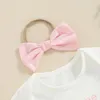 Clothing Sets Girl Baby Summer Short Sleeved Letter Printed Jumpsuit Skirt Headband Set Born Pink Three Piece