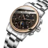 Forsing Montre mécanique automatique pour femme - Mouvement multifonctionnel - Bracelet en acier - Soleil, lune et étoiles