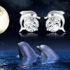 Dangle Oorbellen Mooie en romantische Dolphin Love Stud voor vrouwen Hoge kwaliteit sieraden Stering Ronde Cut Zirkoon Glanzend
