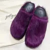 Casual Shoes 2024 Fashion Fur Horse Hair Slippers Vacation Loafers Flats Thick Sole Leisure Outwear Mule Plus Size 46