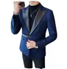 Högkvalitativ FI PU -läder skarvad krage blazerjackor för män Kläder Busin Formell slitage Slim Fit Suit Coats Tuxedo M23T#