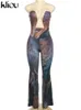 Kliou Unieke Vintage Print Jumpsuits Vrouwen Esthetische Wrap Borst Diepe V-hals Decollete Sleevel Overalls Vrouwelijke Straat Een Stuk F3uR #