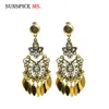 Dangle Oorbellen SUNSPICE MS Retro Goud Kleur Sieraden Kwasten Oorbel Voor Vrouwen Vol Strass Bohemen Etnische Bruiloft Bruids Drop