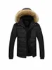 hooded Cott Jacket Men 2023 New Winter Male Fur Collar Zipper Butt Down Jackets Slim Thick Warm Lg Sleeve Pocket Overcoat G6WM#