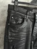 Cire Enduit Patchwork Mer Stretch Slim Pantalon Couteau Couper Des Trous Rétro Vieux Jeans Homme g1cr #