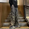 Herenbroek Amerikaanse stijl Donkerzwarte tie-dye jeans Heren Oversize High Street Casual losse rechte broek Mannelijke kleding