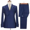 cenne Des Graoom New Vintage Blue Suits for Men Chinese Knot Butt Single Breasted Peak Lapel Jacket and Pants 2 Pcs Set Office c0ep#
