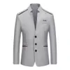 Formell kostym blazer för män Slim Fit Stand Collar Jacket Busin Work Butt Coat White/Gray/Pink/Red/Navy Blue W64O#
