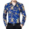 Mannen lente en herfst see through gold veet dr shirt china slepen lg mouw man fi afdrukken kleding M4m7 #