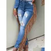 Pantalon de taille plus pour femmes LW Summer Jeans Tassel Design Ripped Skinny Ladies Y2K High Street Cargo Pants240318 Drop Delivery Apparel Otqo0