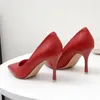 Dress Shoes Pointed Toe Pumps 8.5cm Thin Heel Red High-Heeled Professional Women's Black Work Zapatos Mujer